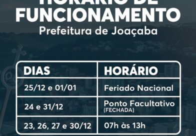 Prefeitura de Joaçaba fará turno especial de trabalho neste final de ano